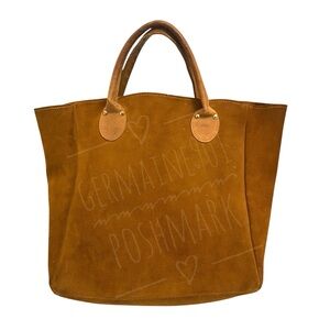 Vintage Brookstone English Tan Suede Tote Bag With Leather Handles